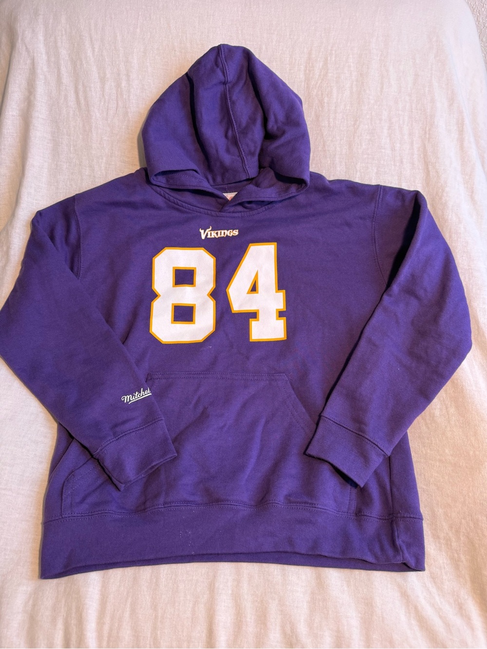 Vikings Randy Moss Purple Hooded Sweatshirt with 84 - Youth
